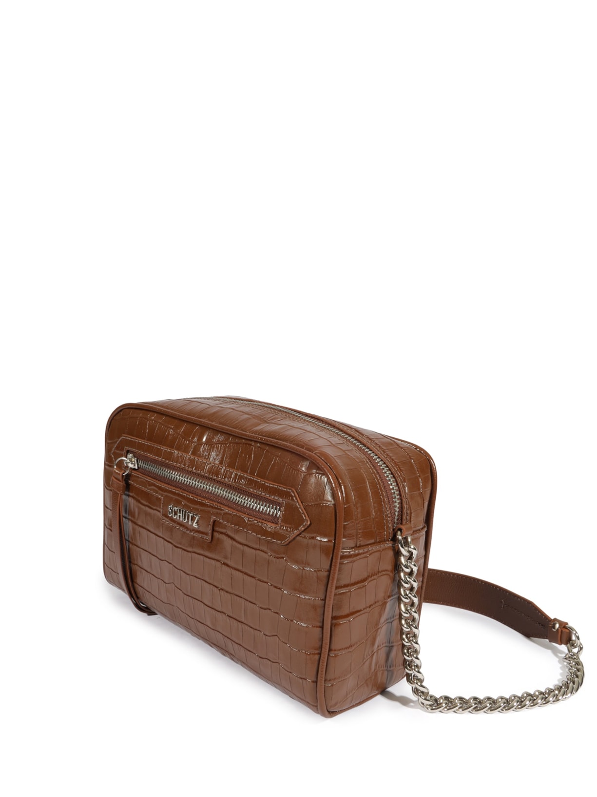 Bolsa Feminina Tiracolo Pequena Mirella Couro Croco Marrom Schutz