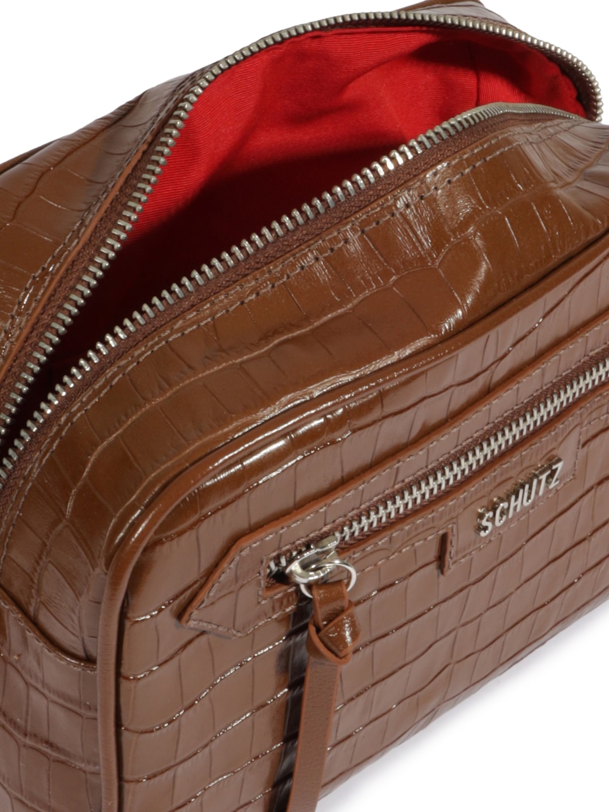 Bolsa Feminina Tiracolo Pequena Mirella Couro Croco Marrom Schutz