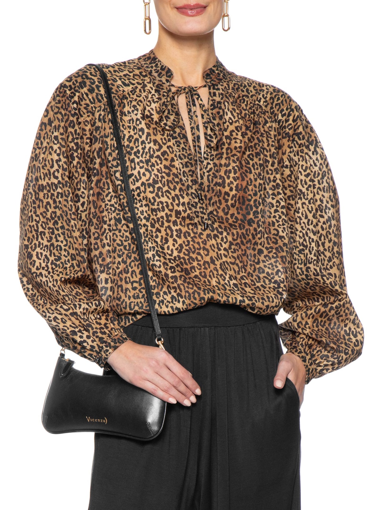 Bolsa Feminina Tiracolo Pequena Napa Oil Preto Vicenza