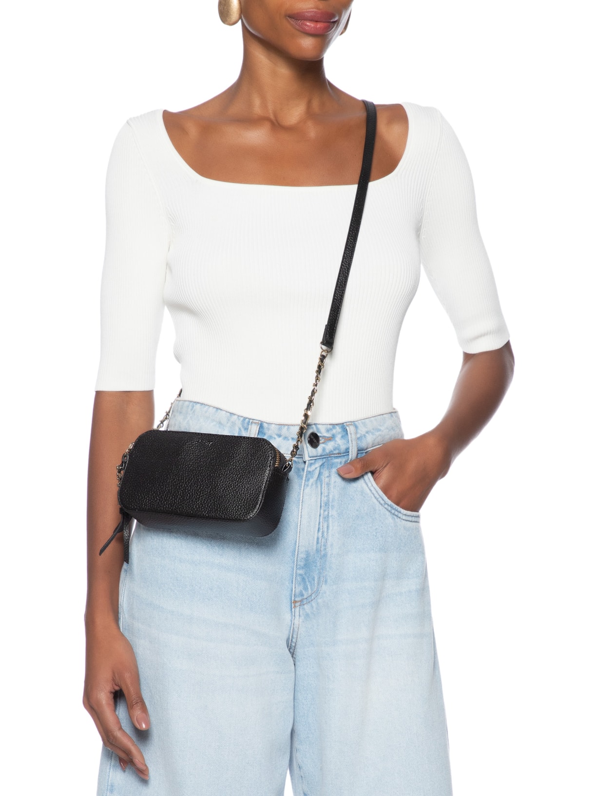 Bolsa Feminina Tiracolo Pequena Nicky Couro Preto Schutz