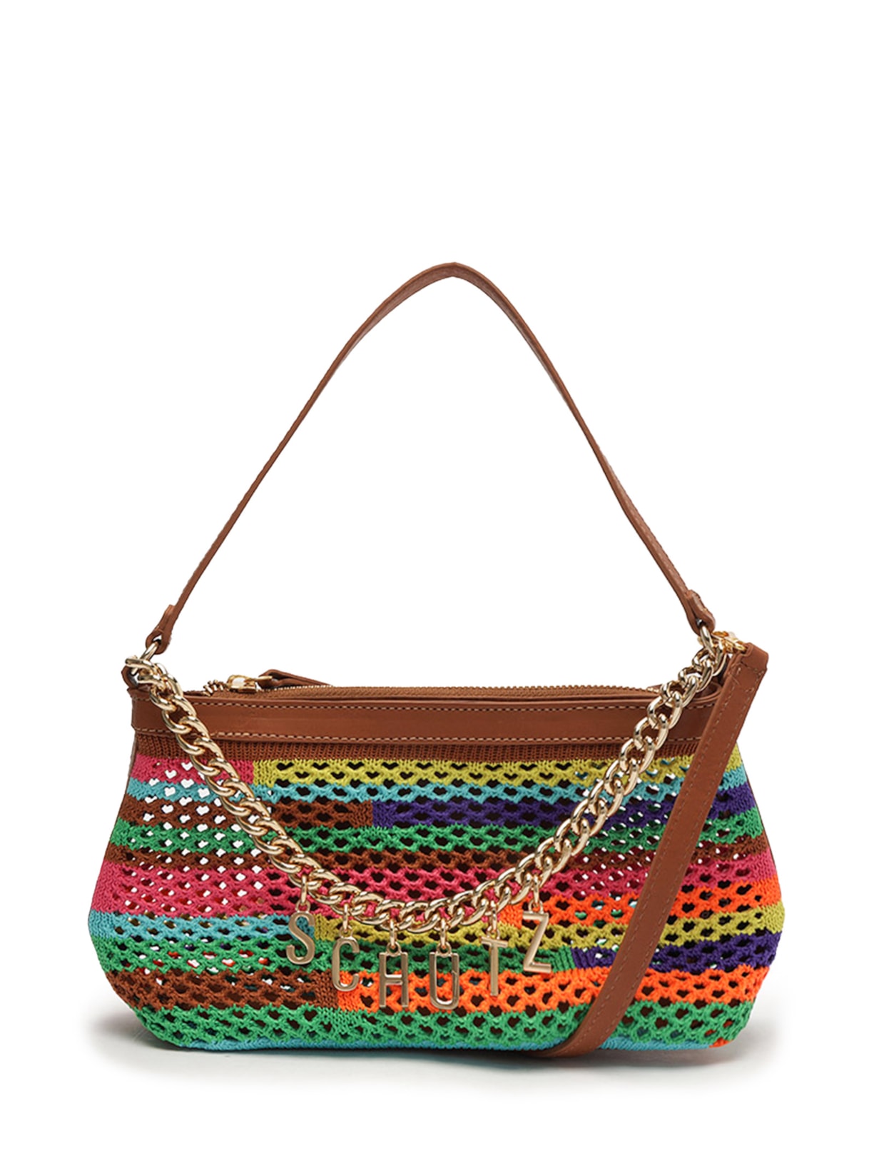 Bolsa Feminina Tiracolo Pequena Polly Tricot Colorida - Marrom