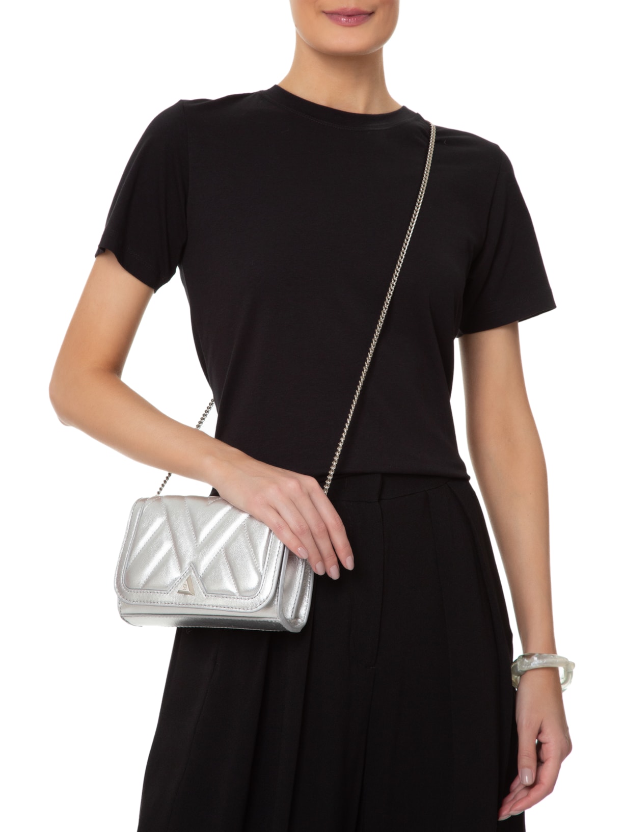 Bolsa Feminina Tiracolo Pequena Sienna Couro Prata Schutz