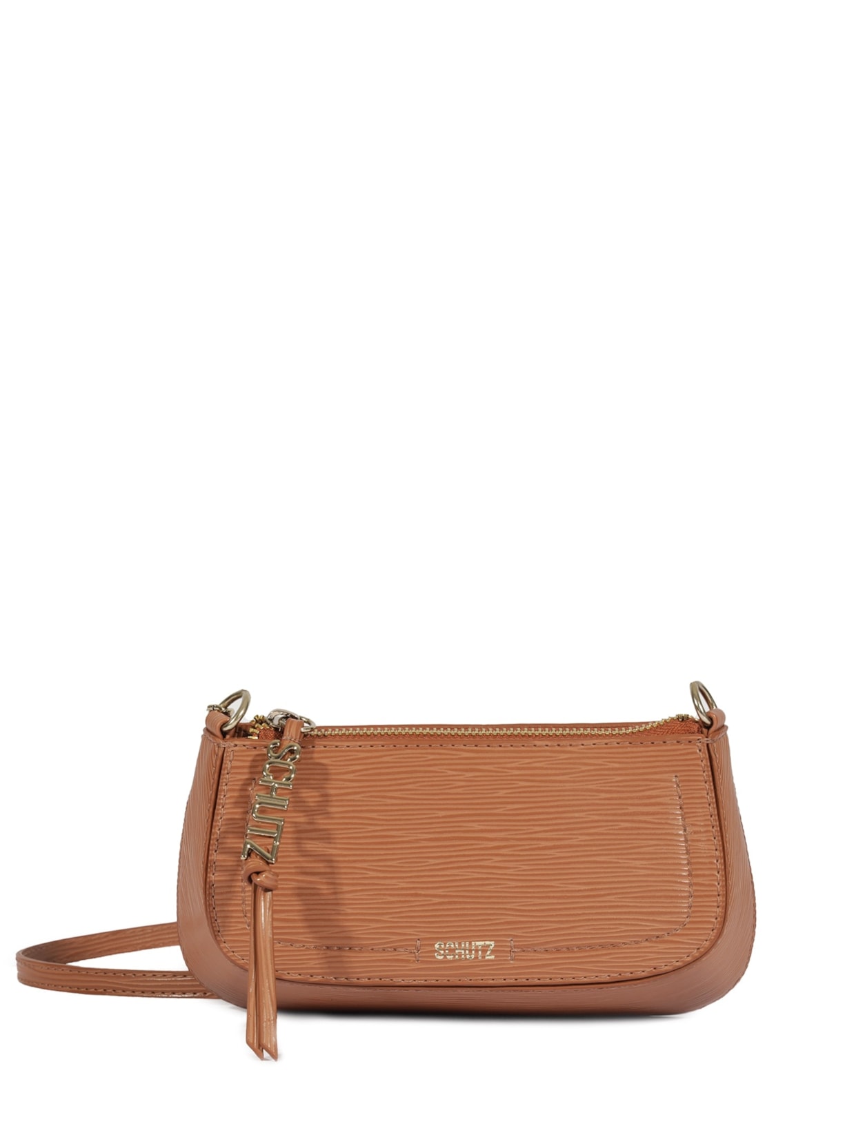 Bolsa Feminina Tiracolo Pequena Tina Couro Textura Caramelo - Marrom