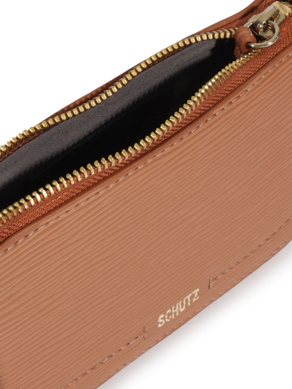 Bolsa Feminina Tiracolo Pequena Tina Couro Textura Caramelo Marrom Schutz