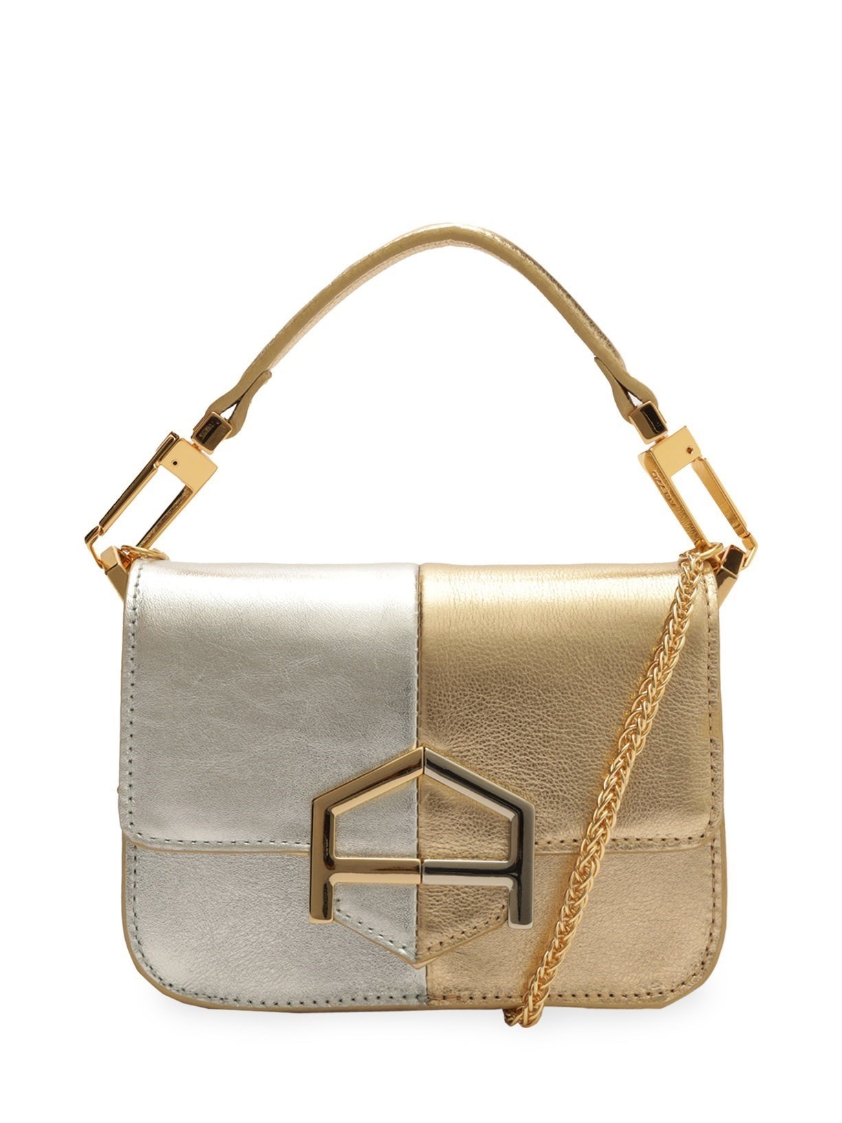 Bolsa Feminina Tiracolo Platino Couro Duo Pequena - Dourado