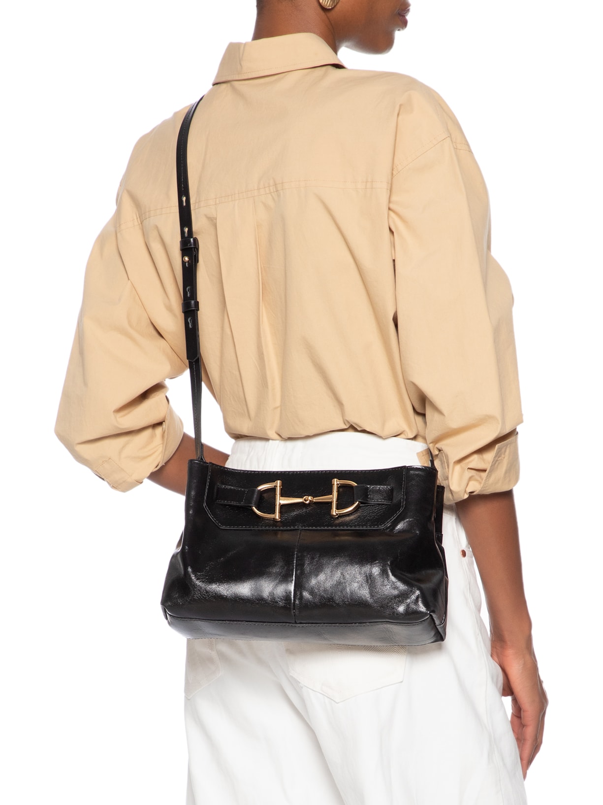 Bolsa Feminina Tiracolo Preta Couro Média Bridão Preto Arezzo