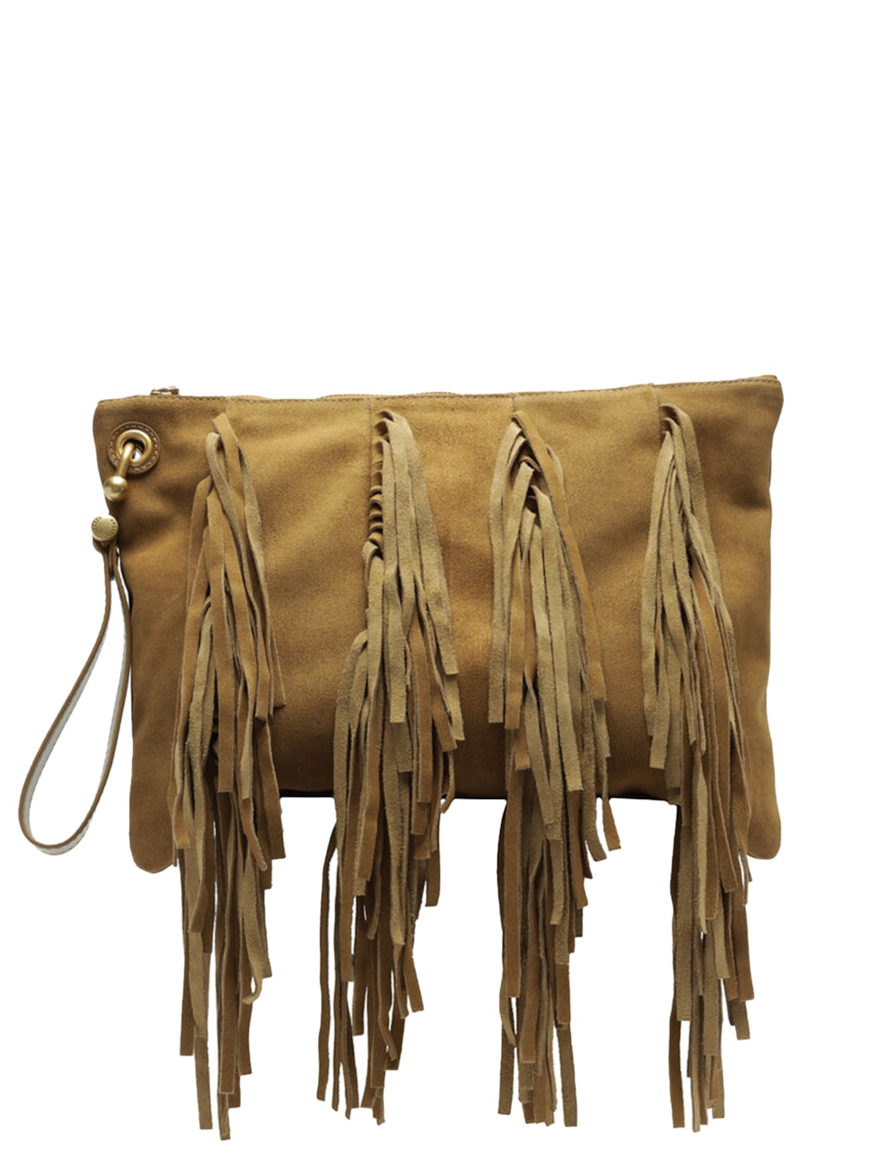 Bolsa Feminina Tiracolo Suede Grande Franjas - Bege
