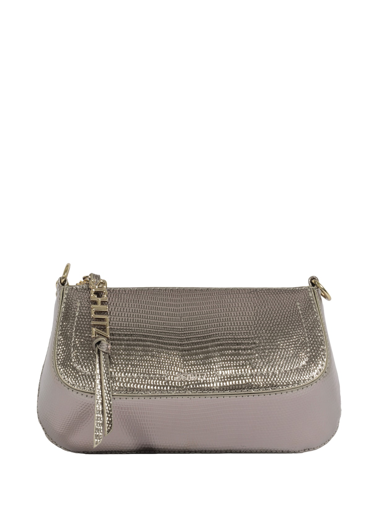 Bolsa Feminina Tiracolo Tina Croco Pequena Prateado Schutz