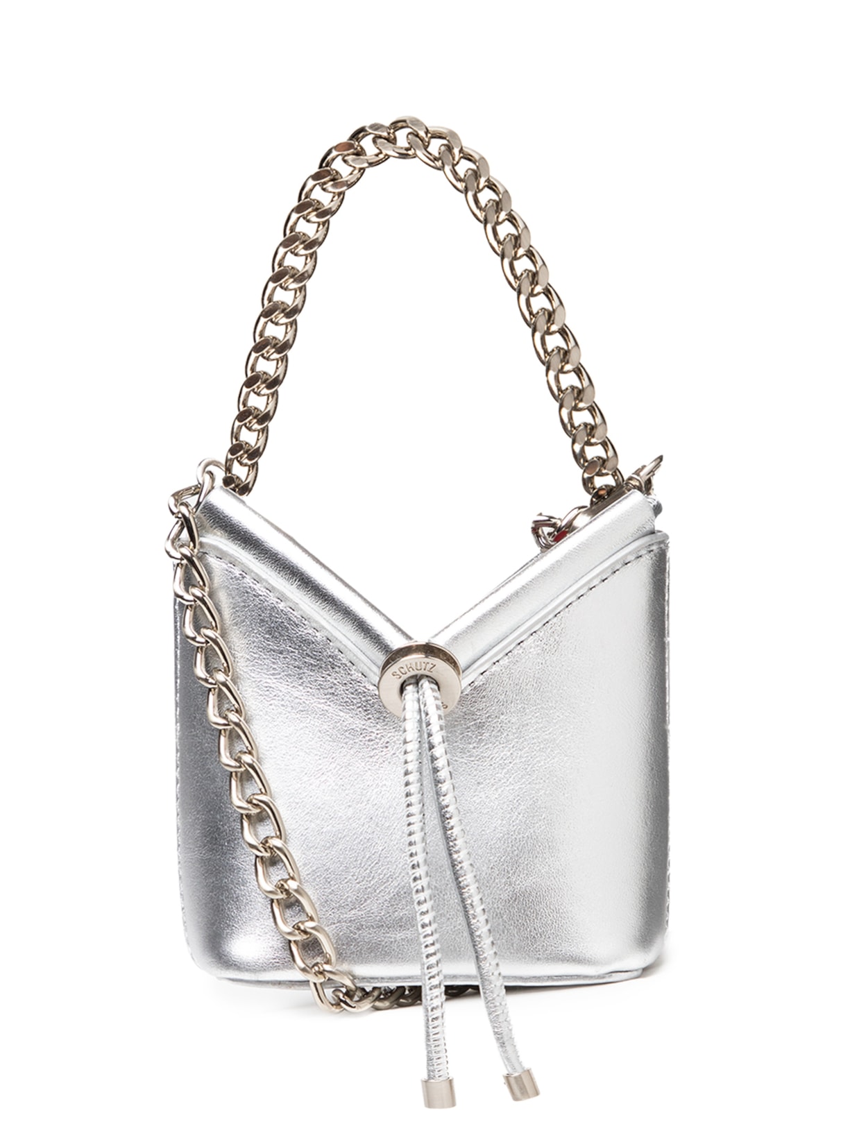 Bolsa Feminina Tiracolo Triangulo Couro - Prata