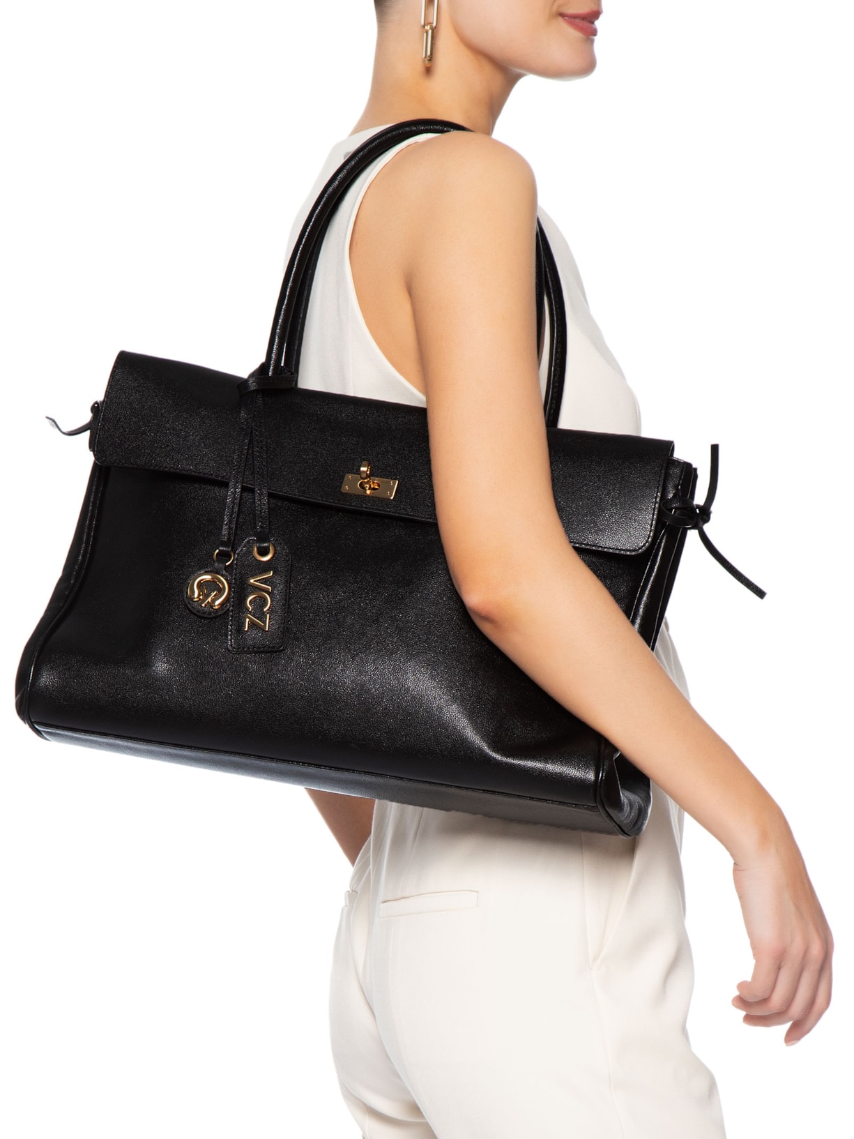 Bolsa Feminina Tote Bethany Grande Couro Preto Vicenza