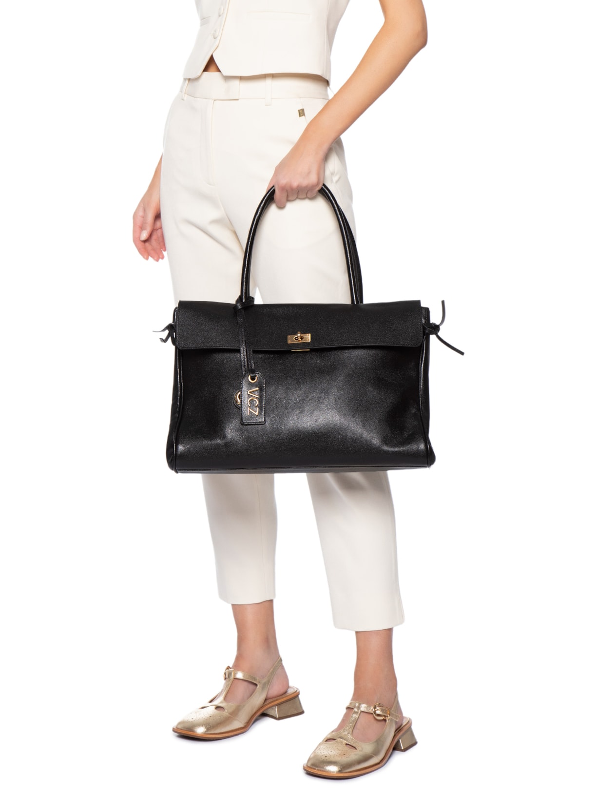 Bolsa Feminina Tote Bethany Grande Couro Preto Vicenza