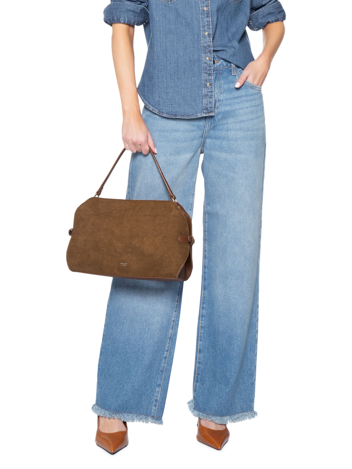 Bolsa Feminina Tote Camurça Grande Tiras Laterais Marrom Arezzo