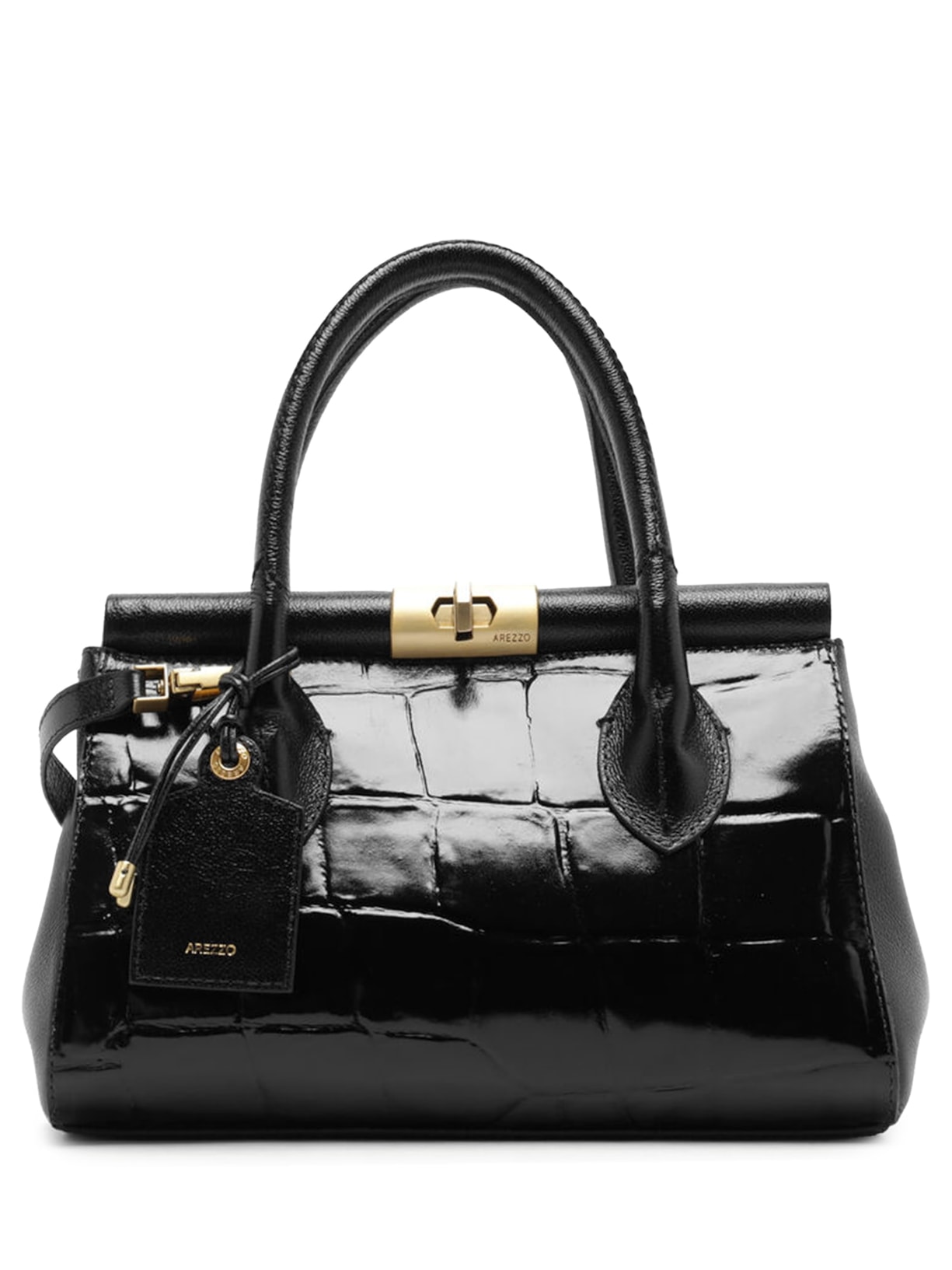 Bolsa Feminina Tote Couro Croco Média - Preto