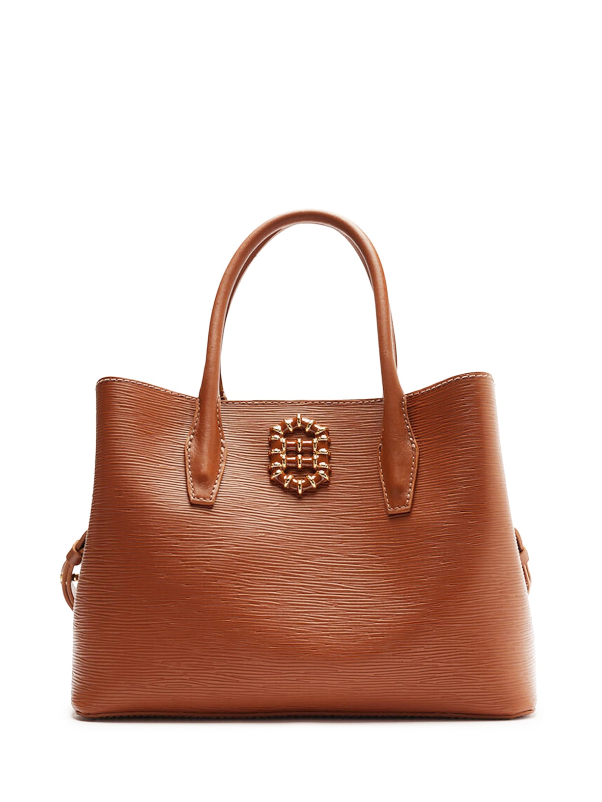 Bolsa Feminina Tote Couro Grande Metal Resinado - Marrom