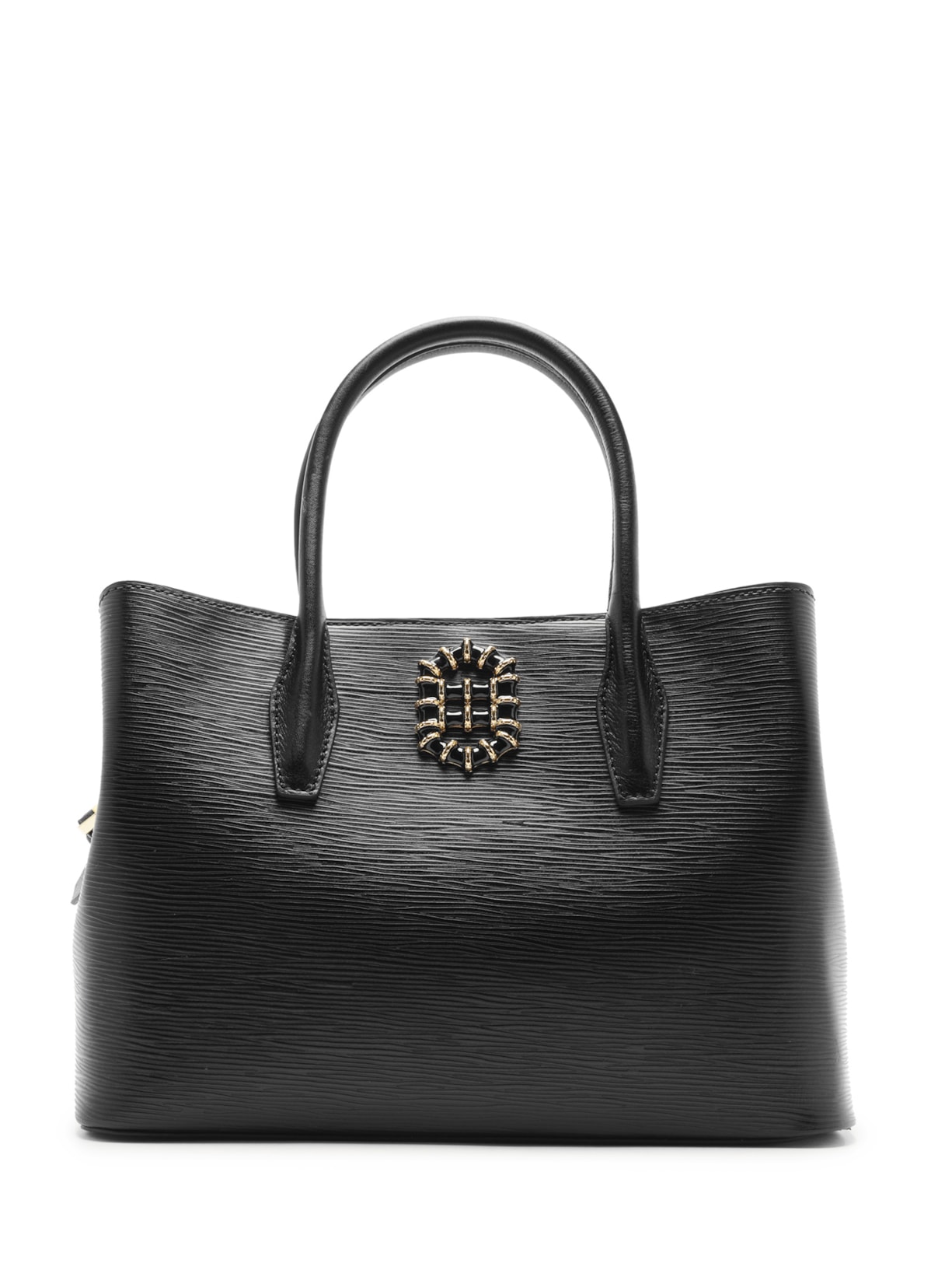 Bolsa Feminina Tote Couro Grande Metal Resinado - Preto