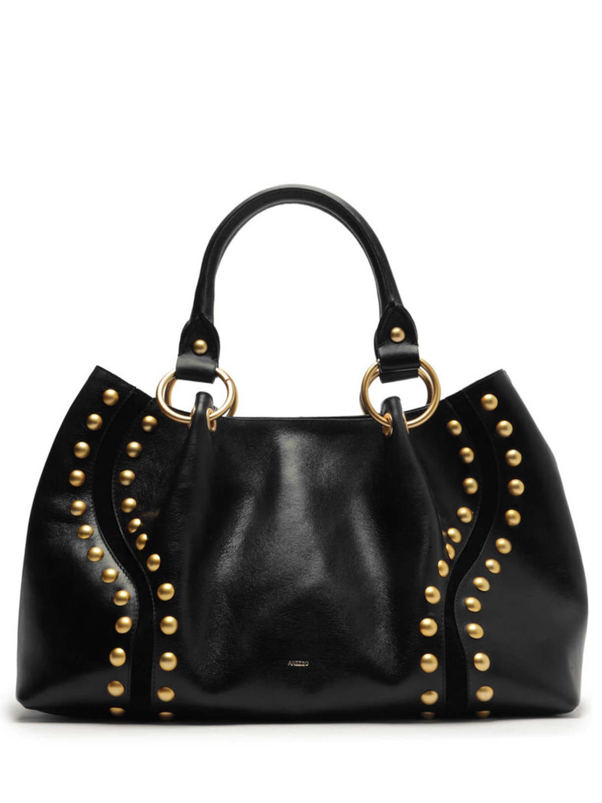 Bolsa Feminina Tote Couro Grande Rebites - Preto