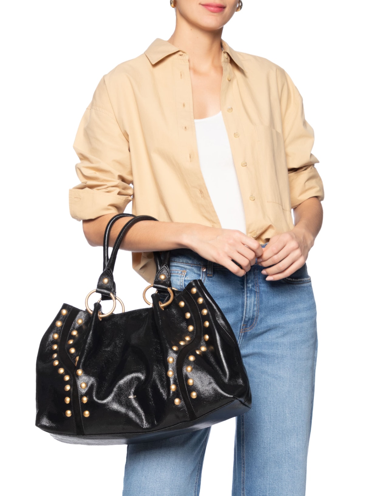 Bolsa Feminina Tote Couro Grande Rebites Preto Arezzo