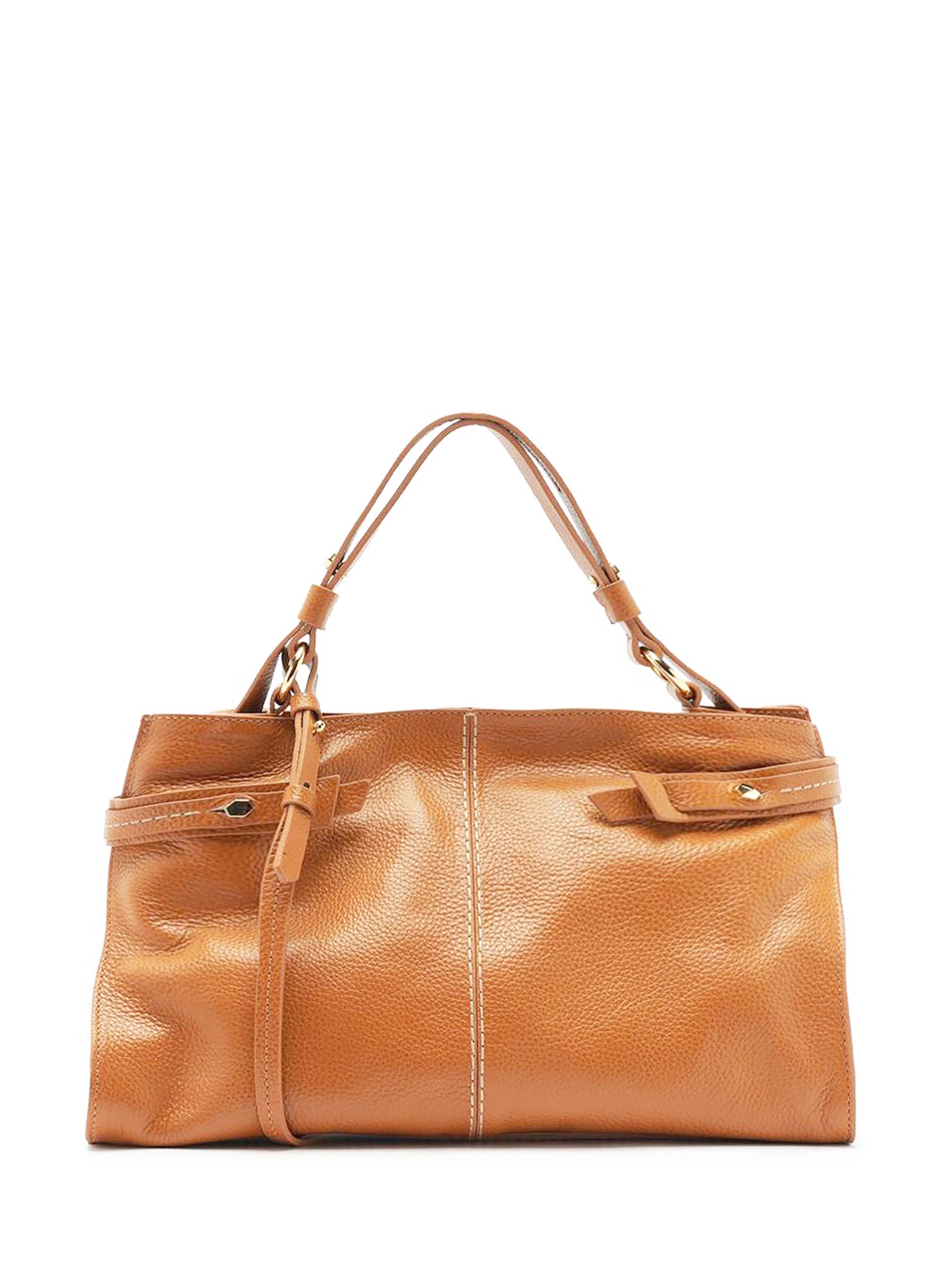 Bolsa Feminina Tote Couro Grande Tiras Laterais - Marrom