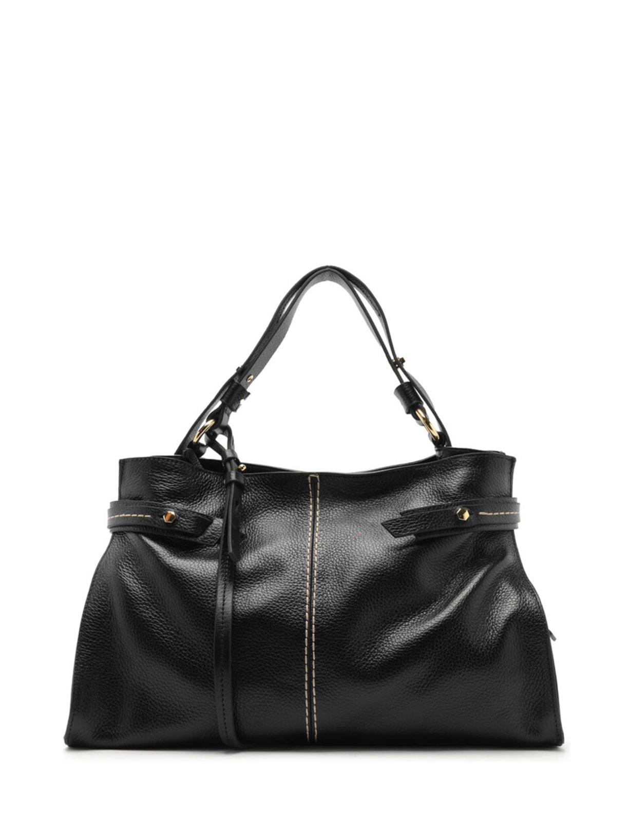 Bolsa Feminina Tote Couro Grande Tiras Laterais - Preto