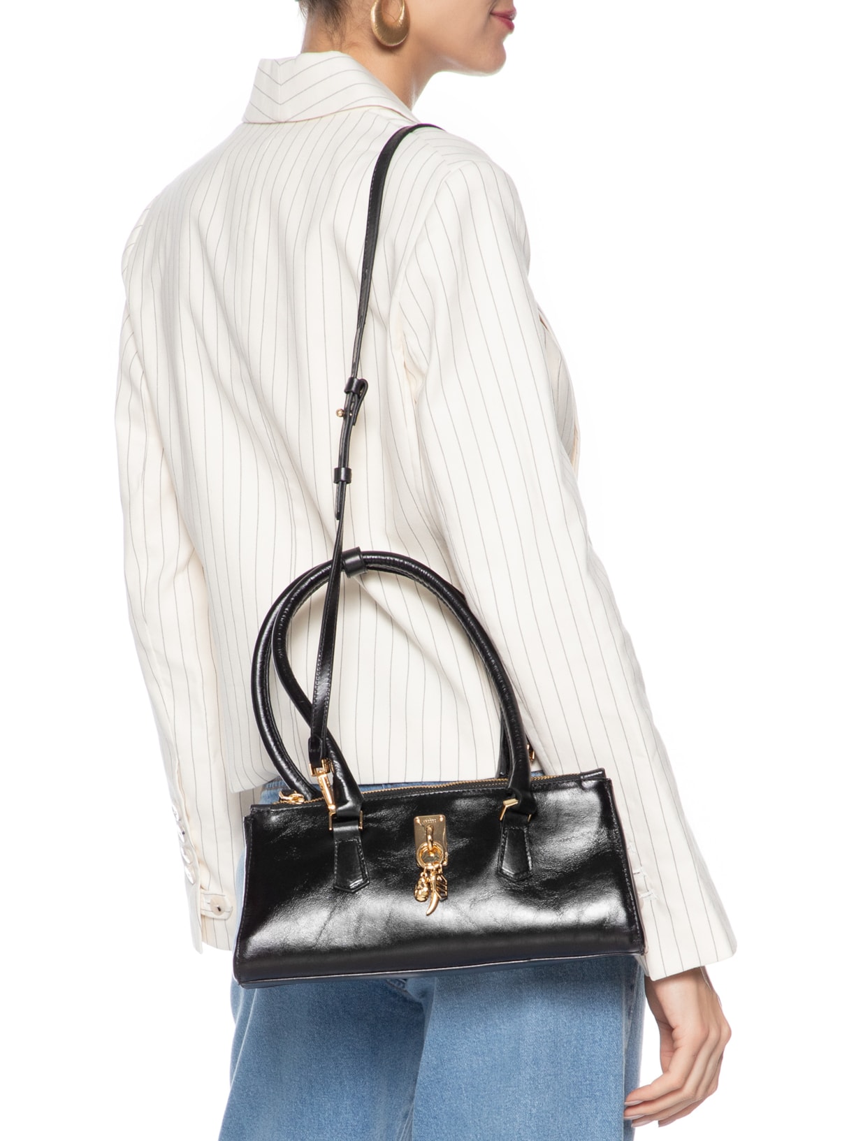 Bolsa Feminina Tote Couro Média Metal Charms Preto Arezzo