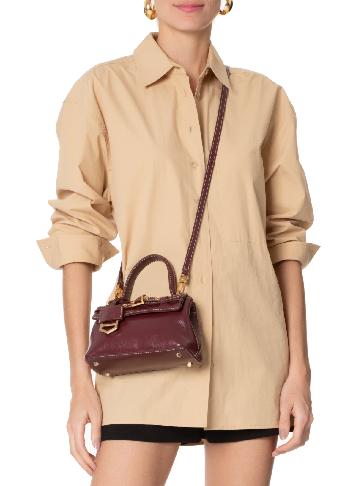 Bolsa Feminina Tote Couro Pequena Bag Charm Victória Vinho Arezzo