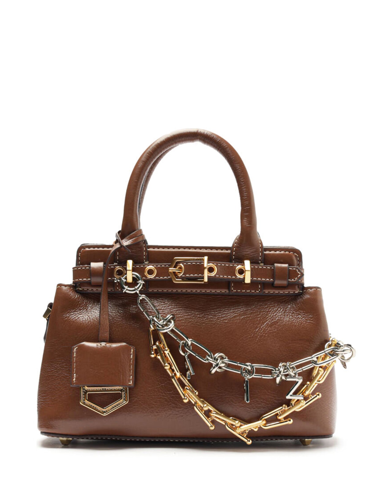 Bolsa Feminina Tote Couro Victória Pequena Correntes - Marrom