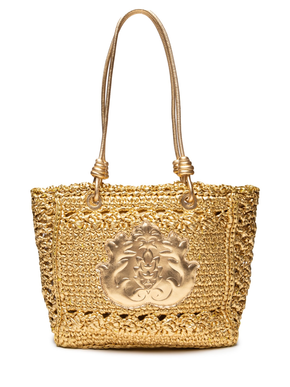 Bolsa Feminina Tote Em Crochê Mica - Dourado