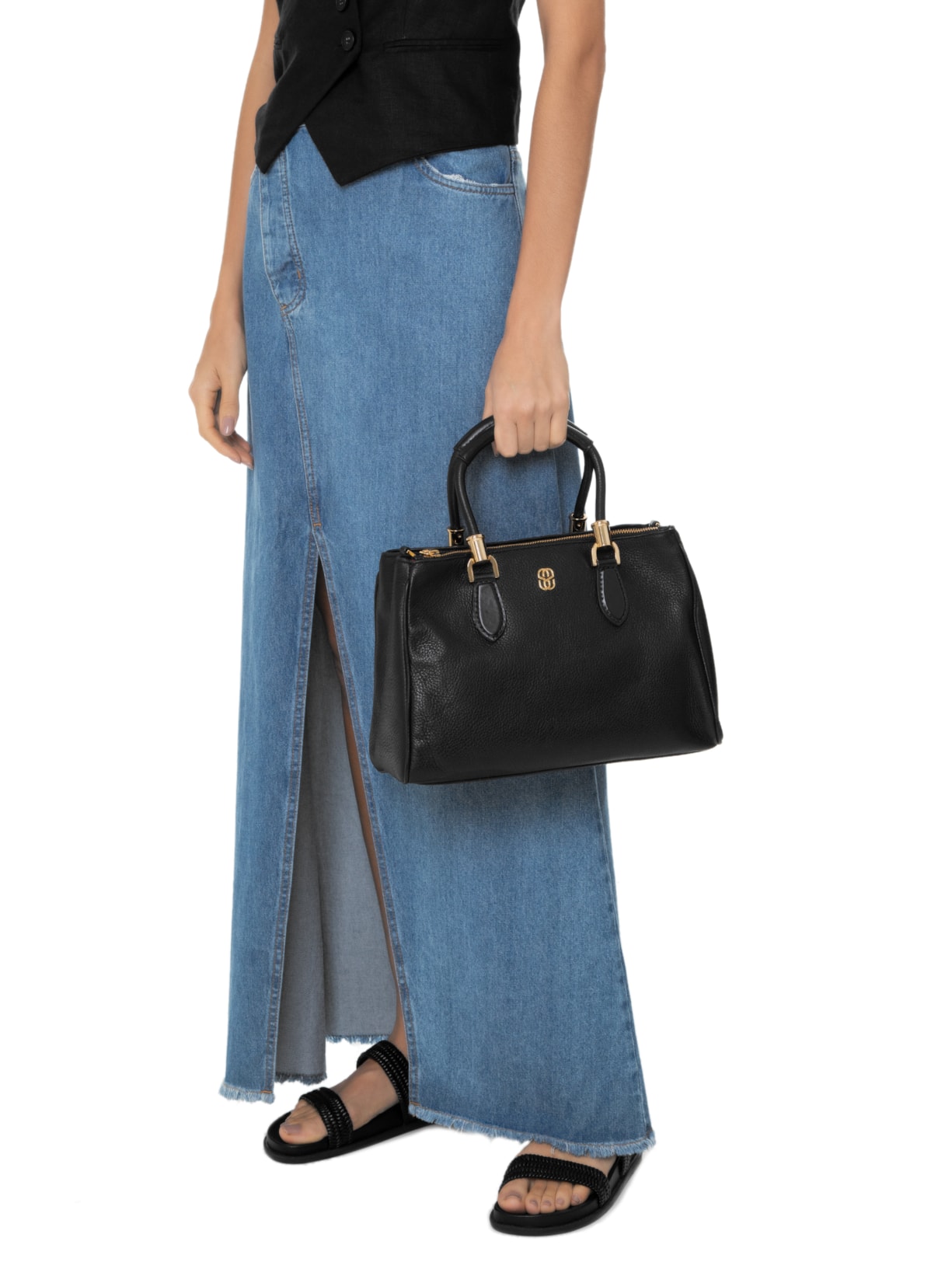 Bolsa Feminina Tote Grande Lorena Cozy Couro Preto Schutz