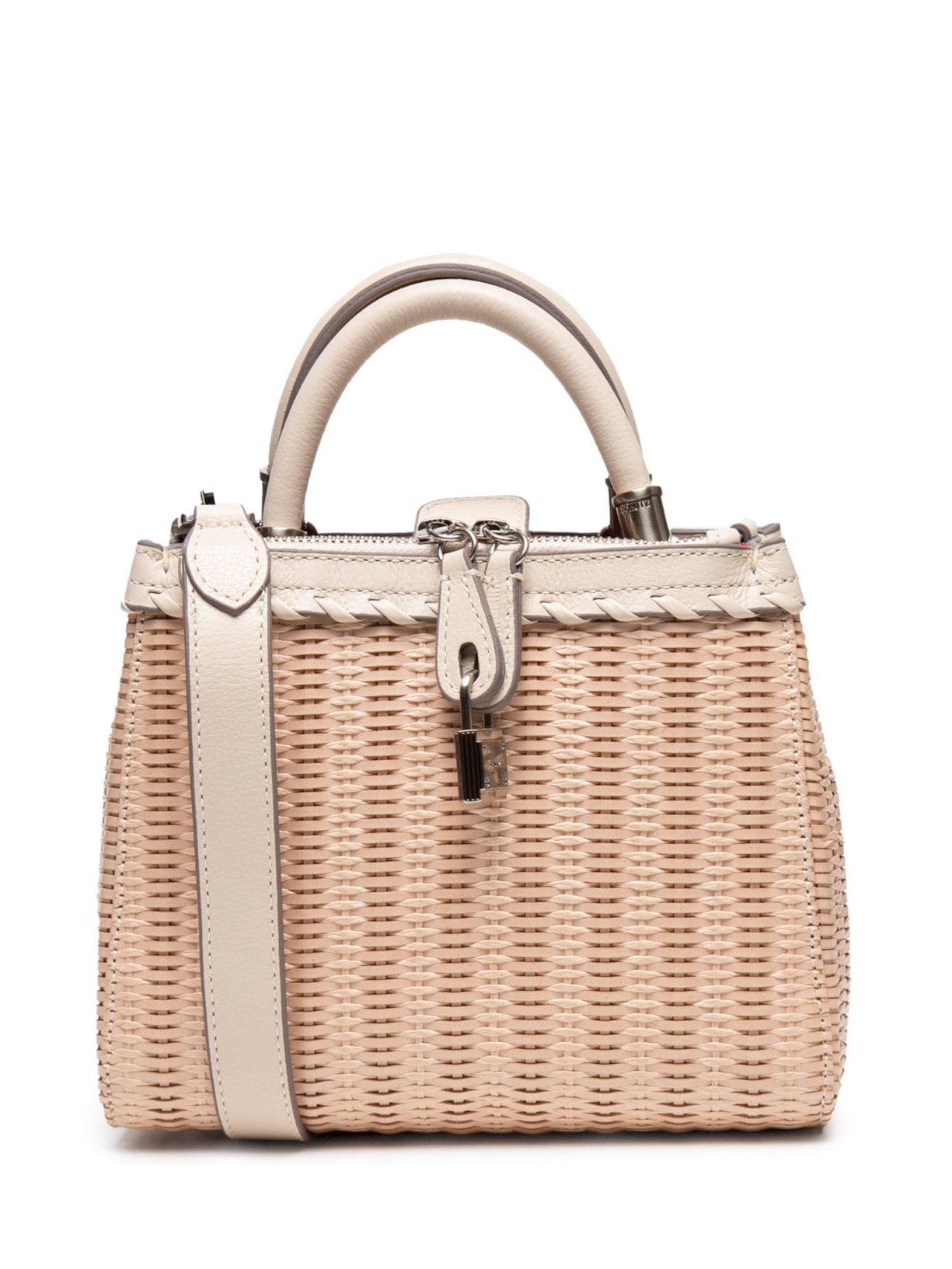 Bolsa Feminina Tote Pequena Couro E Palha - Bege