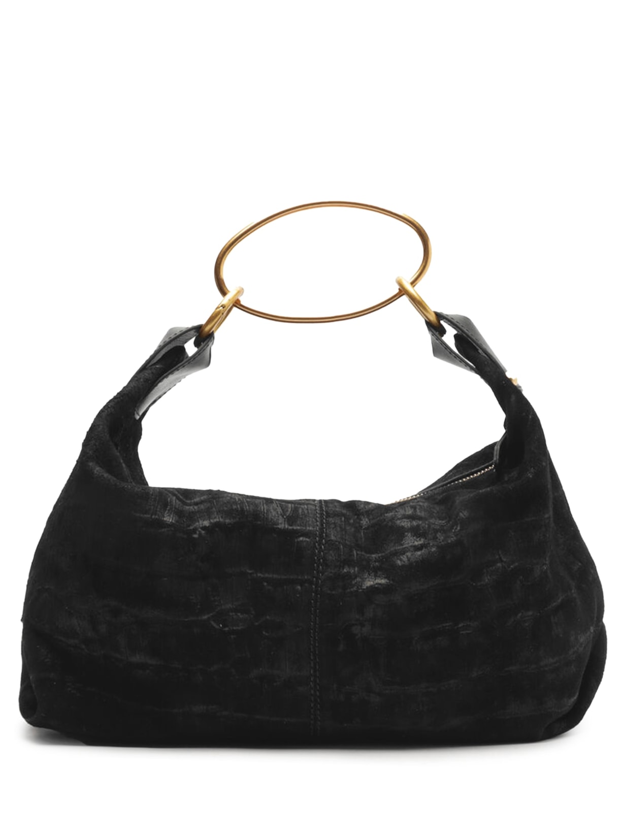 Bolsa Feminina Tote Suede Croco Média - Preto