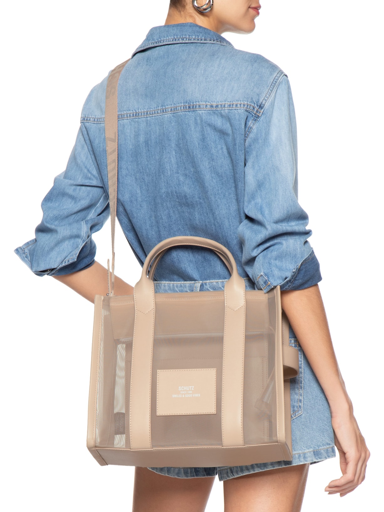 Bolsa Feminina Tote Tiracolo Tela Branco Schutz