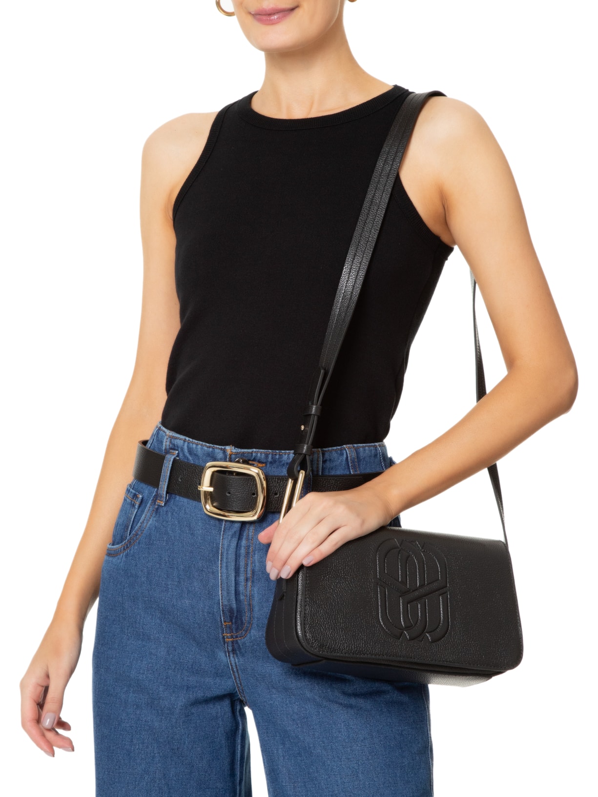 Bolsa Feminina Transversal Couro Pequena Preto Schutz