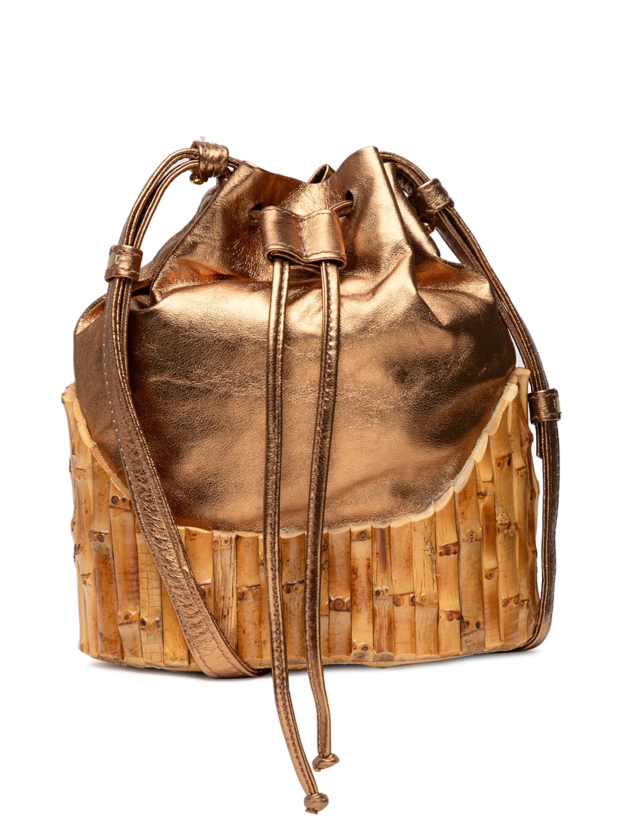 Bolsa Feminina Vietnam Bambu Couro - Dourado