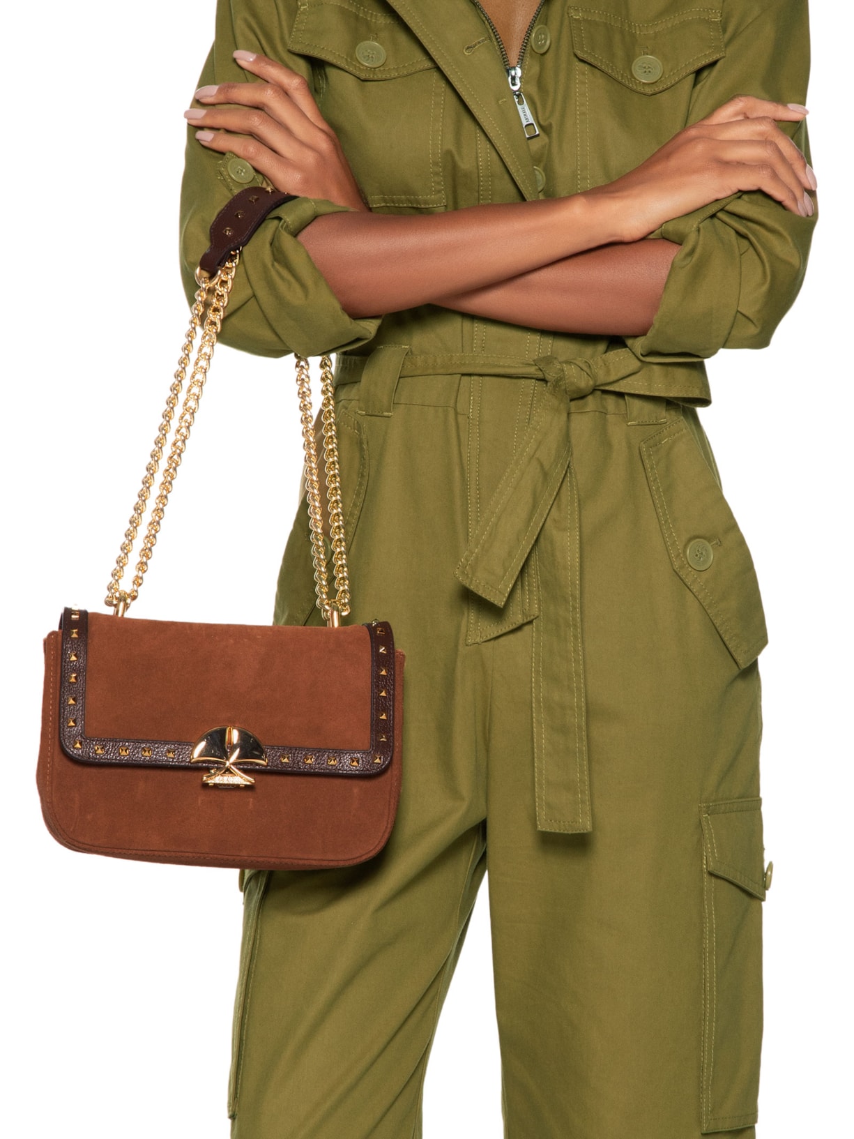 Bolsa Femininha Média Couro Alça Corrente Marrom Luiza Barcelos