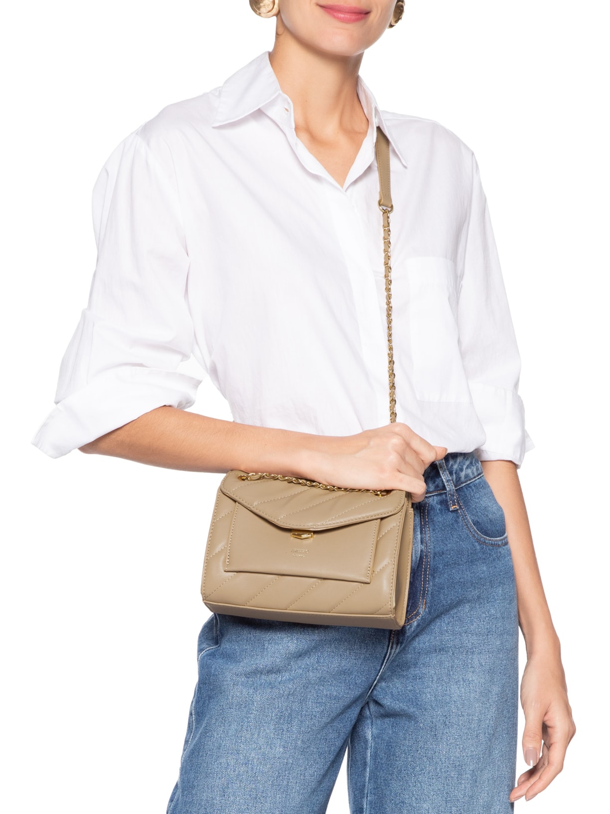 Bolsa Feminino Pequena Eco Calf Light Mocca Bege Arezzo