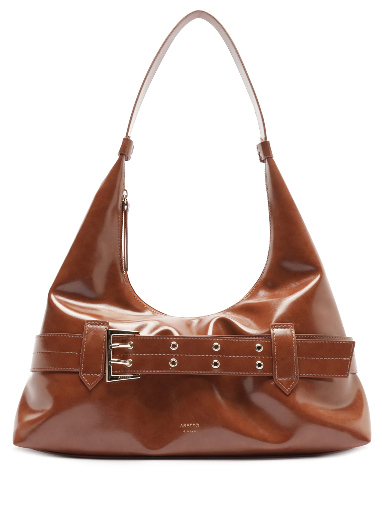 Bolsa Hobo Grande Tiras Fivelas - Marrom