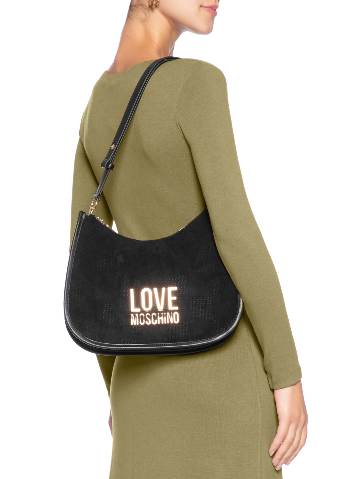Bolsa Love Moschino em PU + Velour – Preto Love Moschino