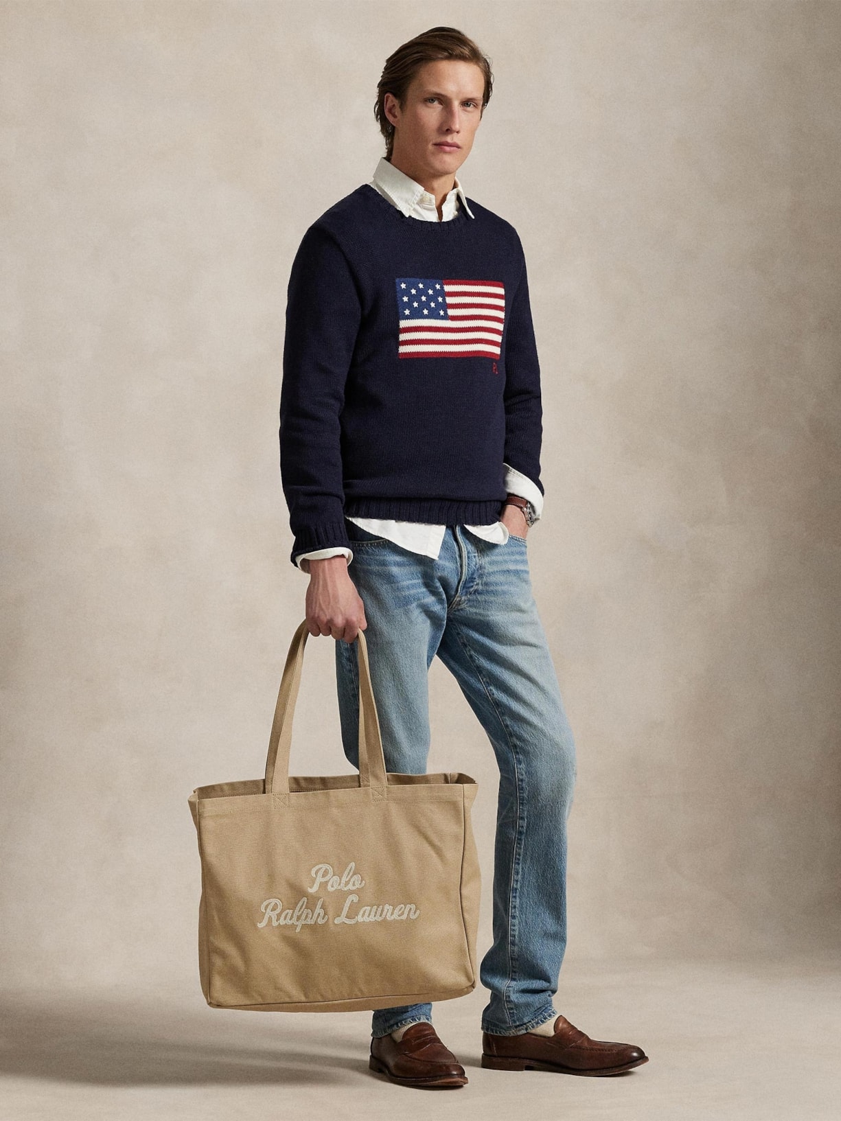 Bolsa Masculina East West Tote Large Canvas Bege Polo Ralph Lauren