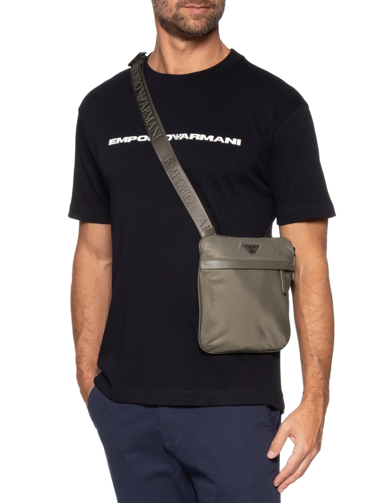 Bolsa Masculina Nylon Shoulder Bag Marrom Emporio Armani