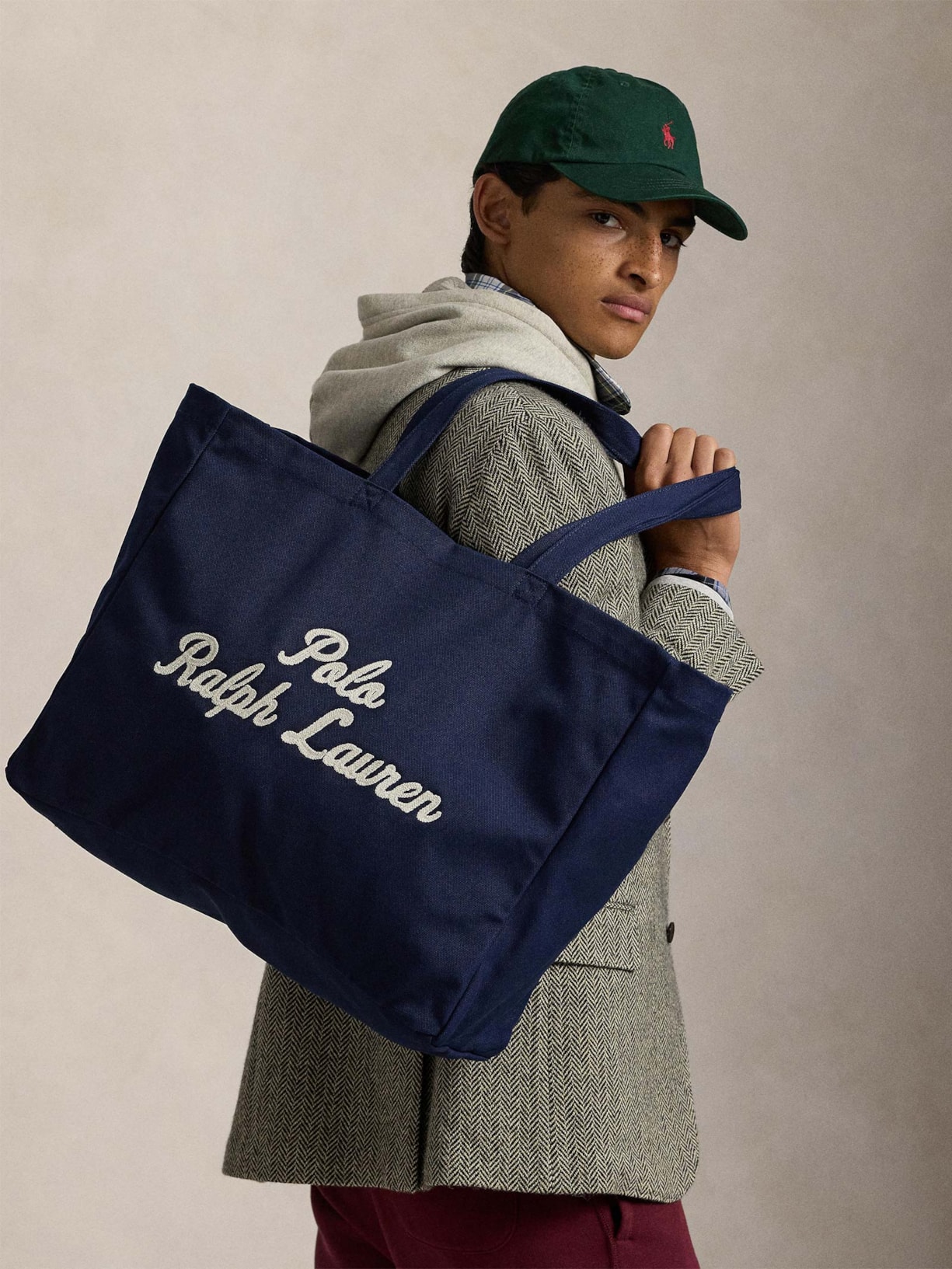 Bolsa Masculina Tote Grande De Canvas Bordada Prl Azul Polo Ralph Lauren