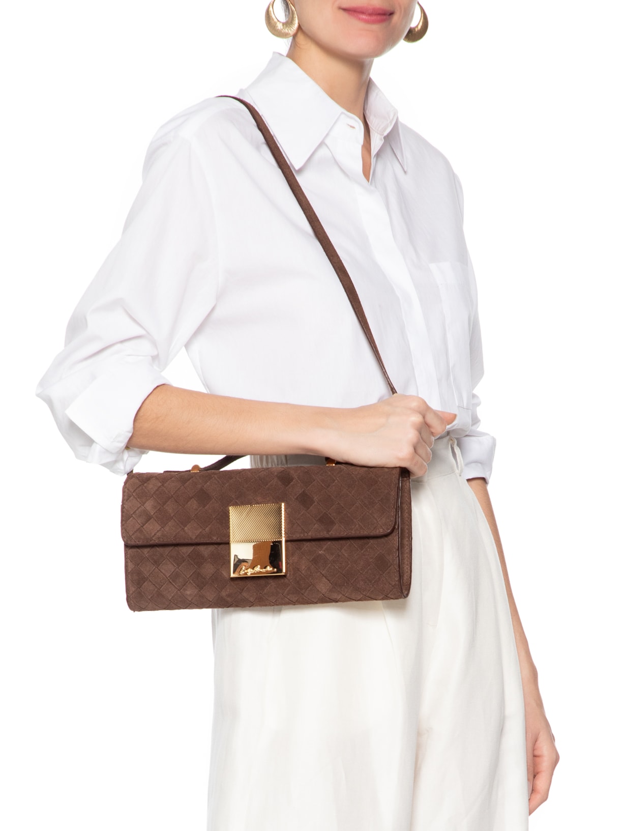 Bolsa Média Camurção Tressê Marrom Luiza Barcelos