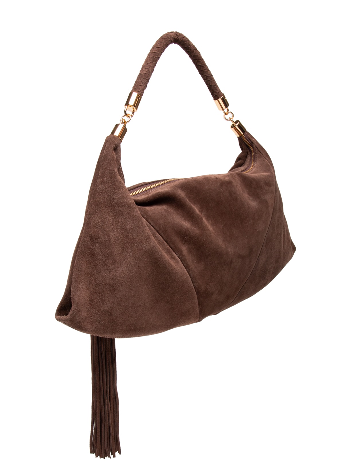 Bolsa Média Com Franjas E Alça Tramada Marrom Luiza Barcelos