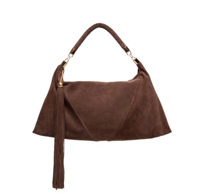 Bolsa Média Com Franjas E Alça Tramada - Marrom