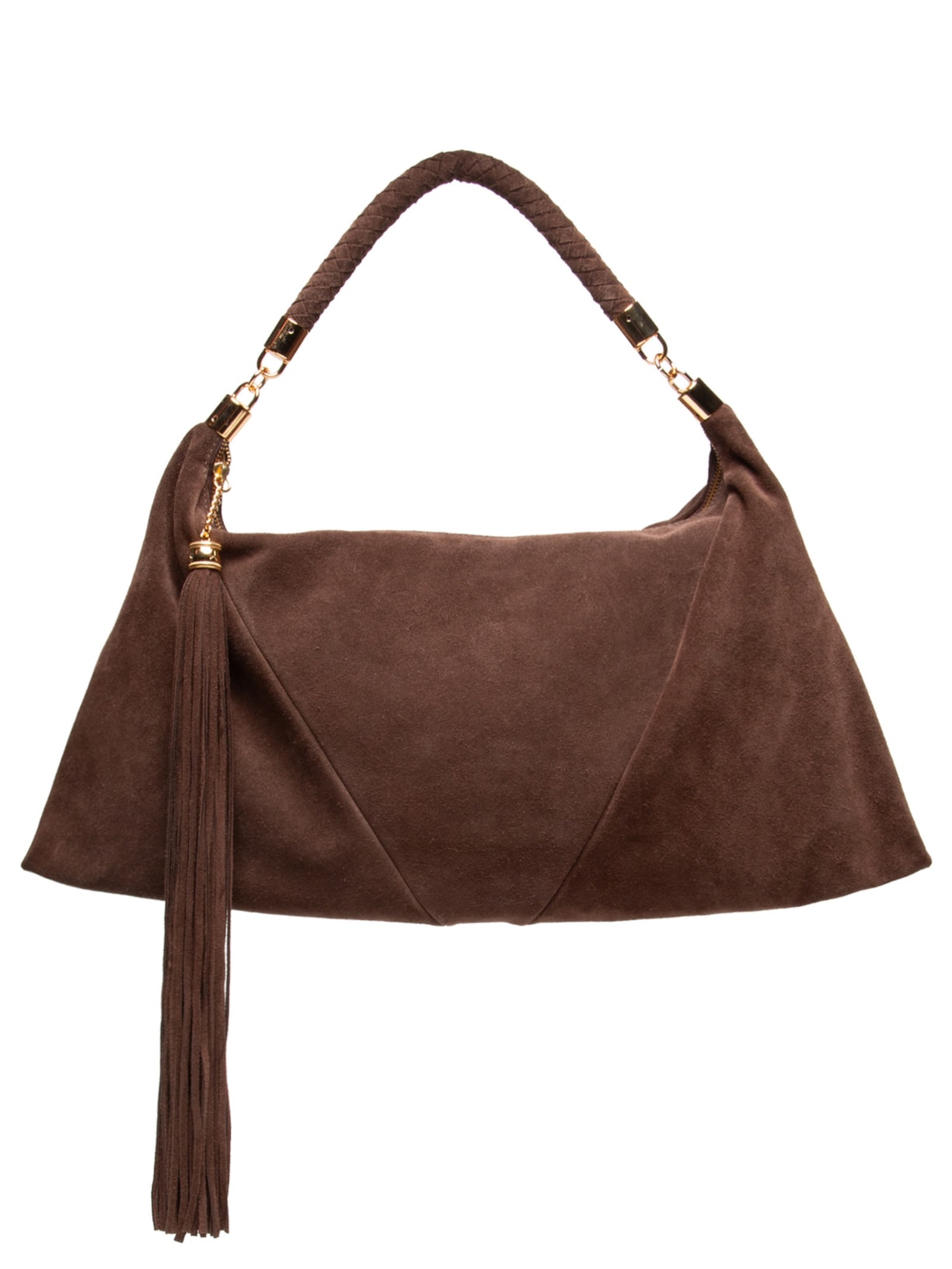 Bolsa Média Com Franjas E Alça Tramada - Marrom