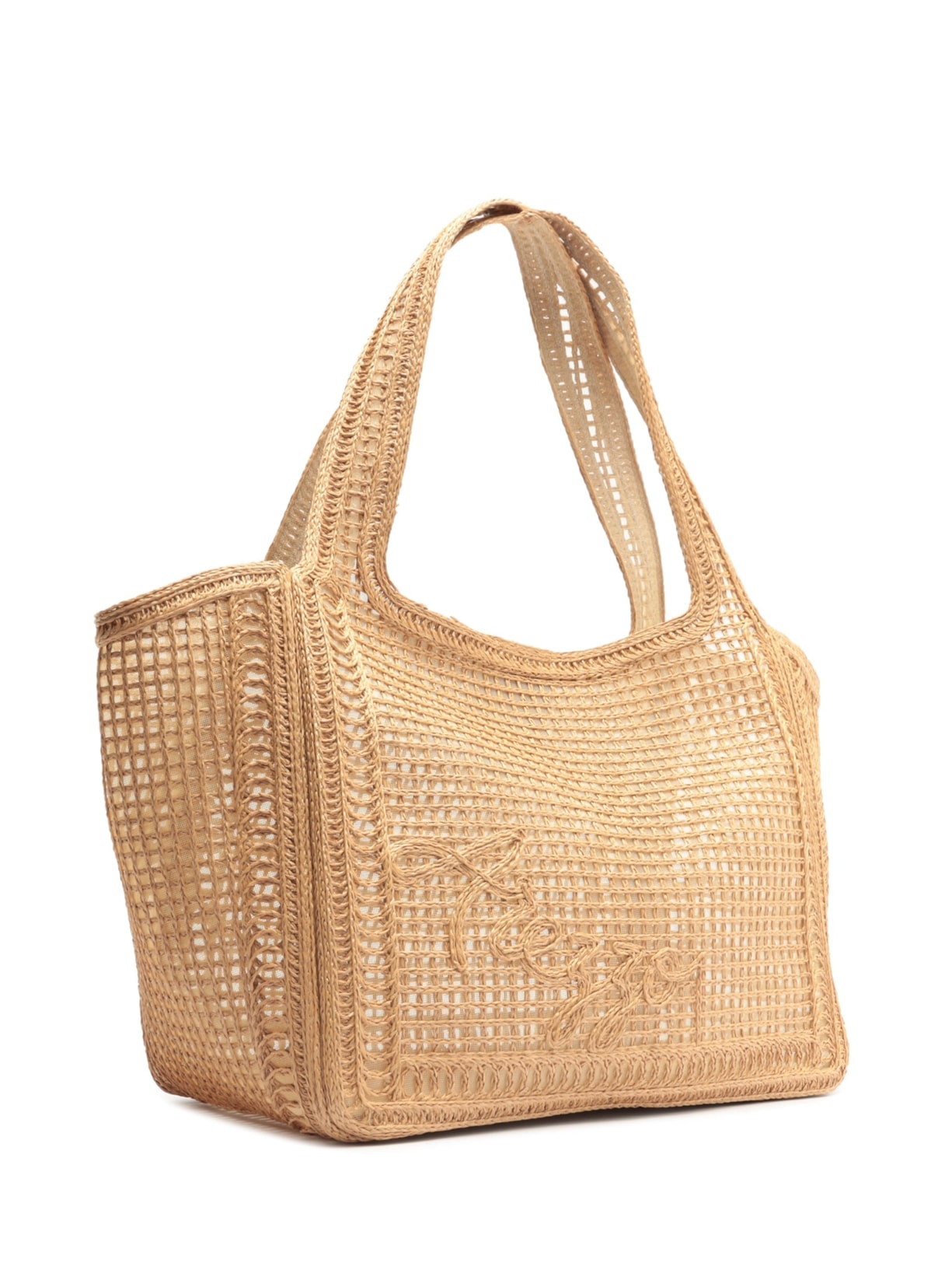 Bolsa Shopping Tramado Grande Bordado Becca Bege Arezzo