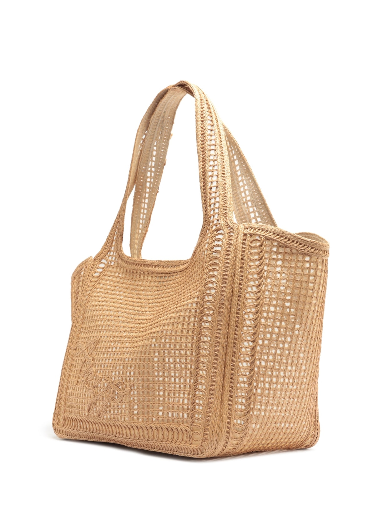 Bolsa Shopping Tramado Grande Bordado Becca Bege Arezzo