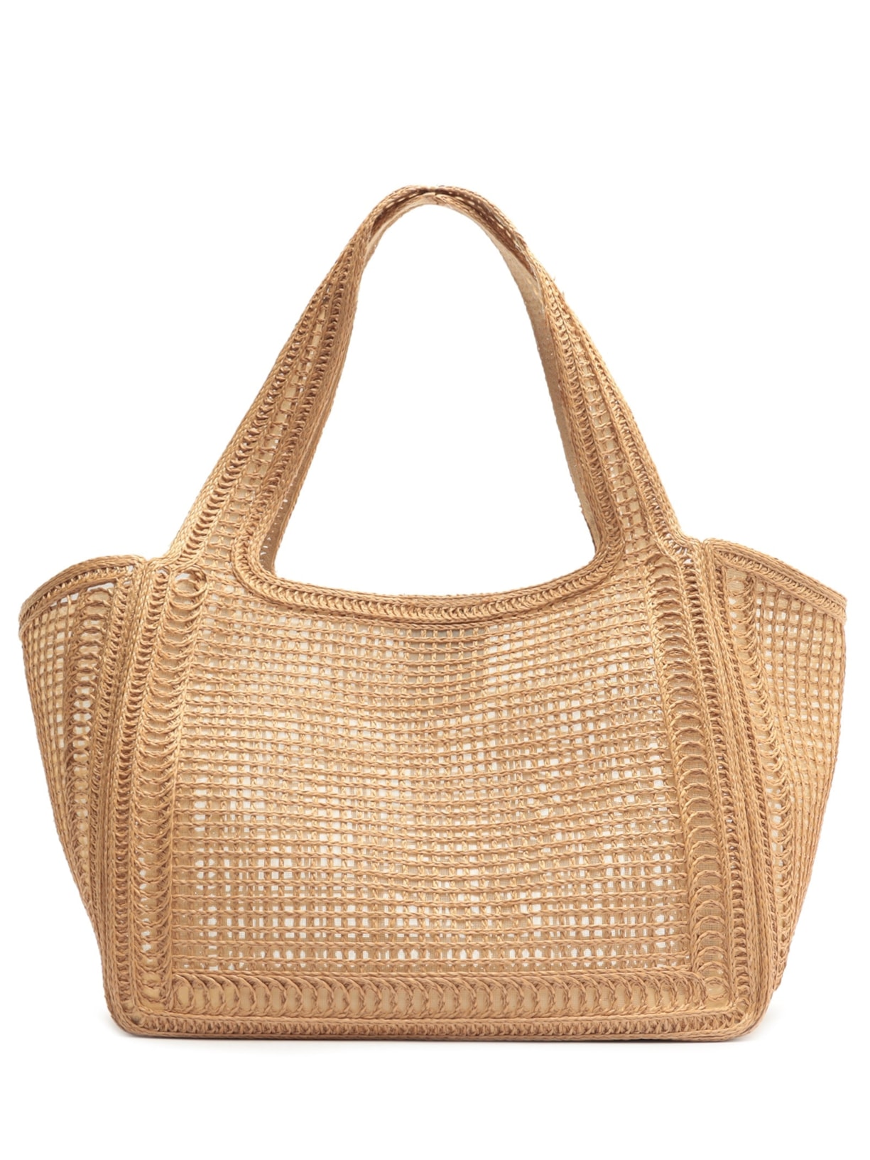 Bolsa Shopping Tramado Grande Bordado Becca Bege Arezzo