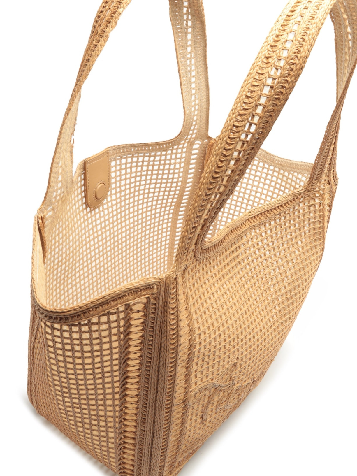 Bolsa Shopping Tramado Grande Bordado Becca Bege Arezzo