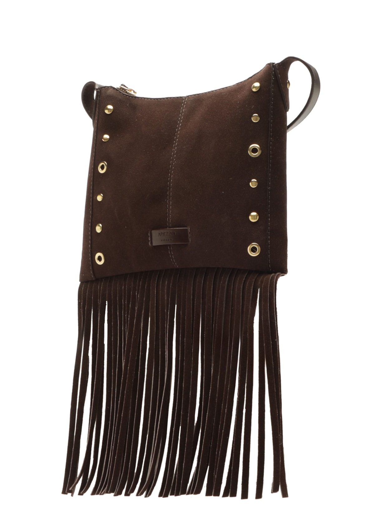Bolsa Tiracolo Acamurçada Média Franjas Marrom Arezzo