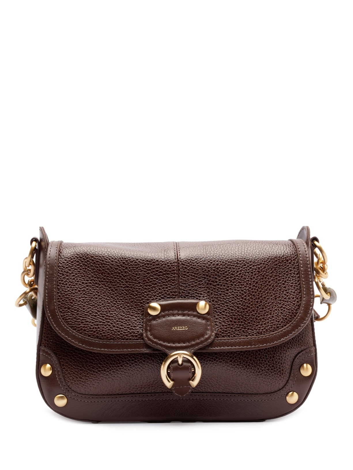 Bolsa Tiracolo Couro Worn Média Metais Marrom Arezzo